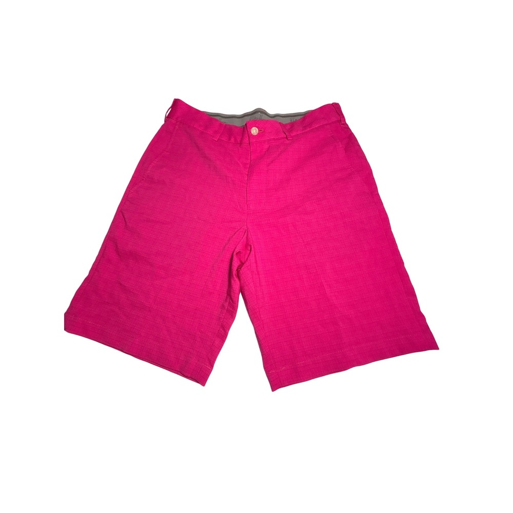 Walter Hagen Mens Pink Crosshatch Golf Shorts Size 32 Silicone Grip Waistband